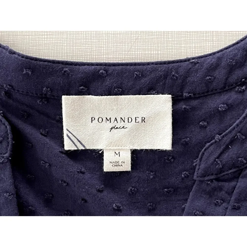 Pomander Place Sz M Kenzo Dress Navy Cotton Swiss Dot Summer Casual Breezy Comfy - Picture 13 of 15